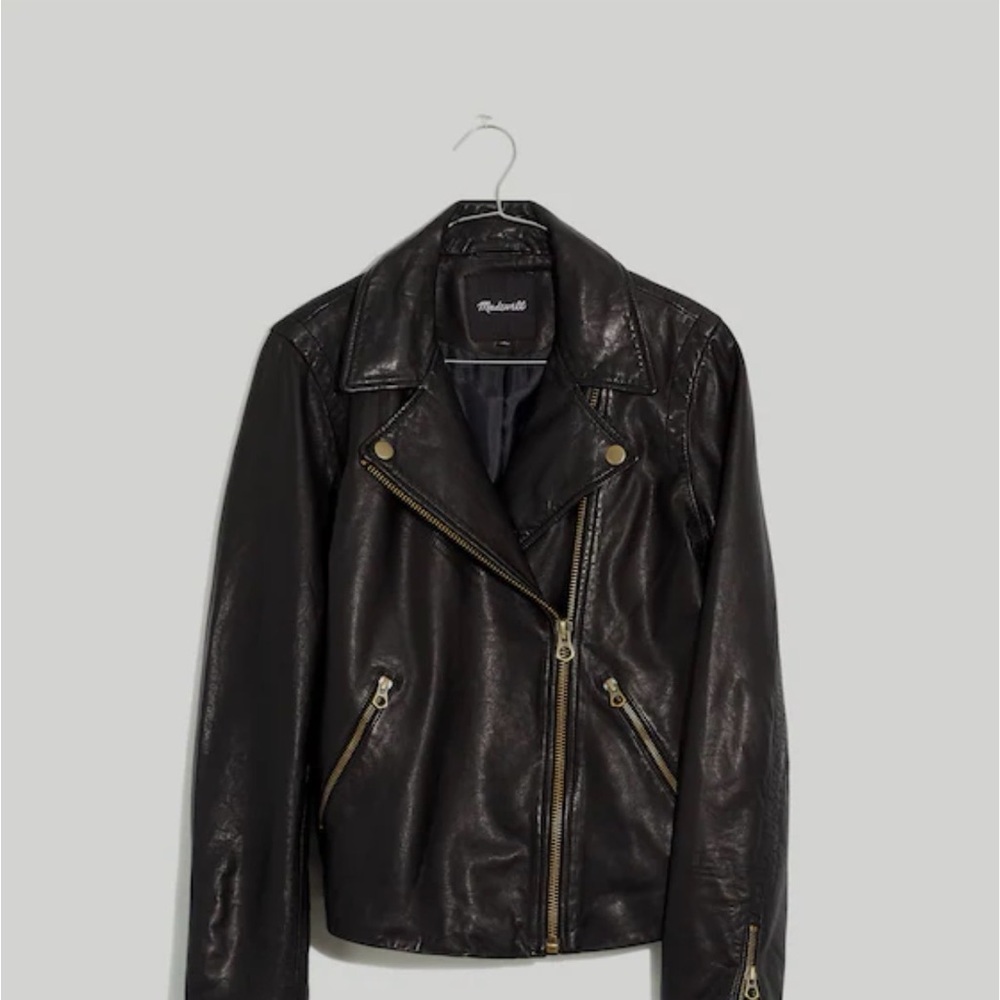 Madewell Black Washed Leather Motorcycle Jacket: Brass Hardware Edition